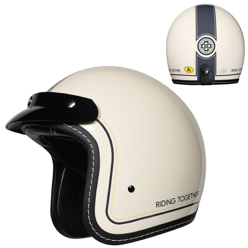 KTVMOTO Retro Open Face Motorcycle Helmet with Sun Visor for Cruiser Riders-I242