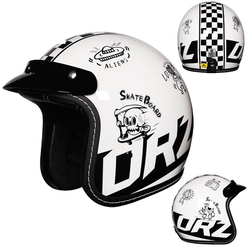 KTVMOTO Retro Open Face Motorcycle Helmet with Sun Visor for Cruiser Riders-I242