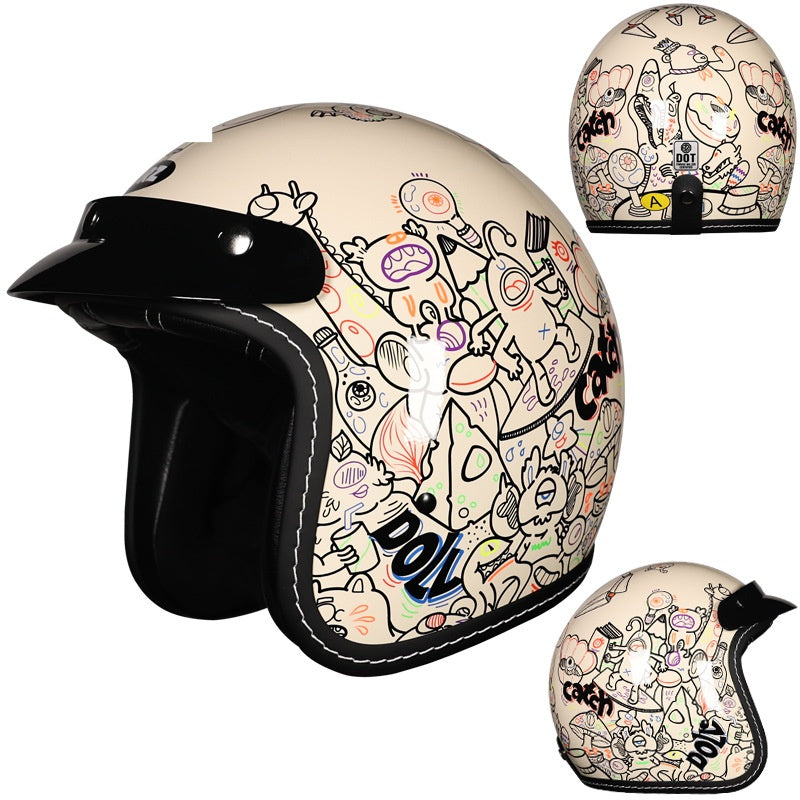 KTVMOTO Retro Open Face Motorcycle Helmet with Sun Visor for Cruiser Riders-I242