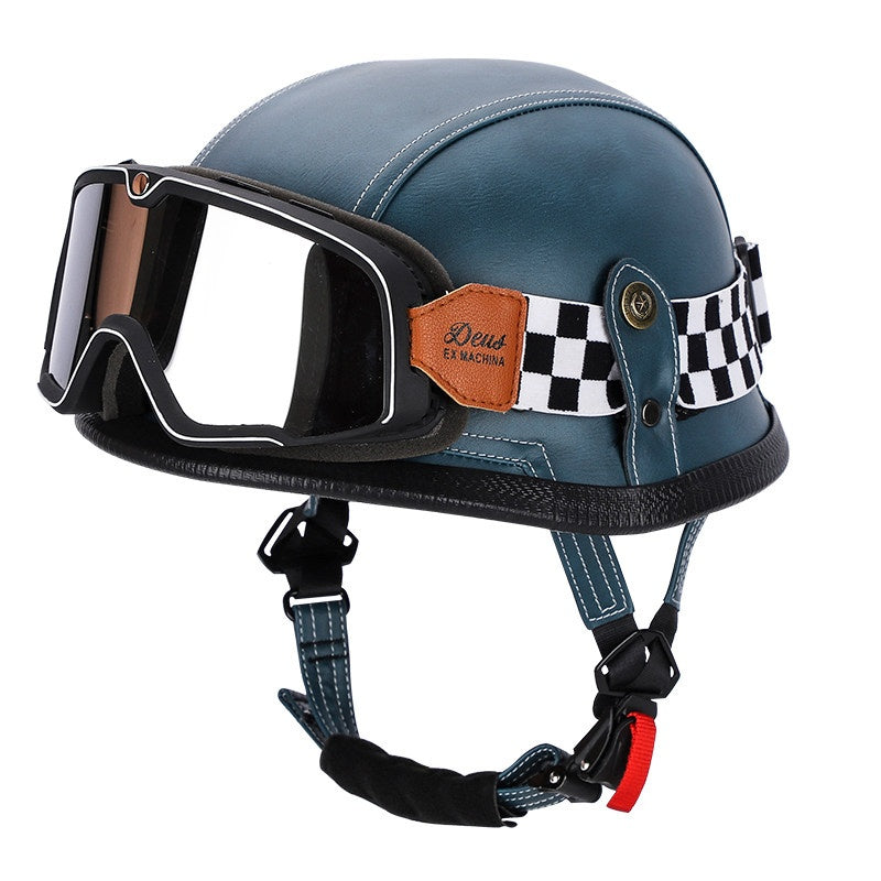 Retro leather cruiser motorcycle half helmet-I15