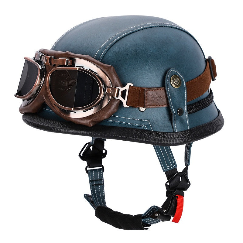Retro leather cruiser motorcycle half helmet-I15