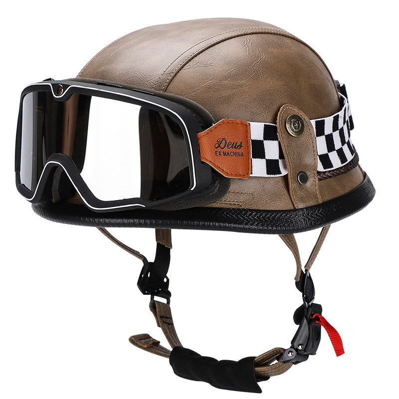 Retro leather cruiser motorcycle half helmet-I15