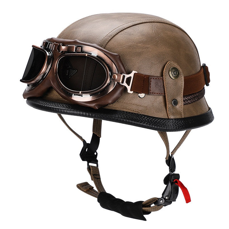 Retro leather cruiser motorcycle half helmet-I15