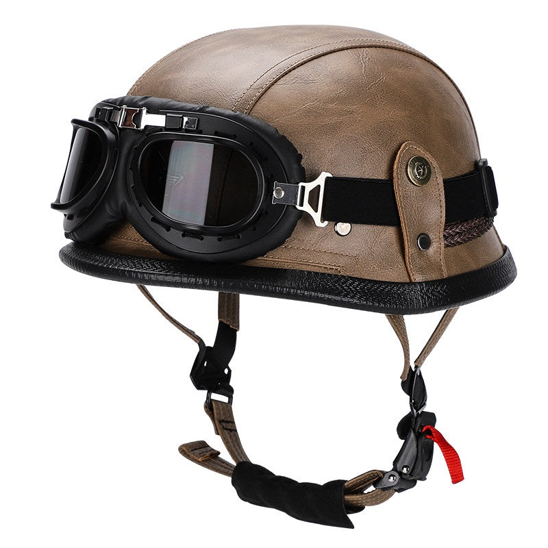 Retro leather cruiser motorcycle half helmet-I15