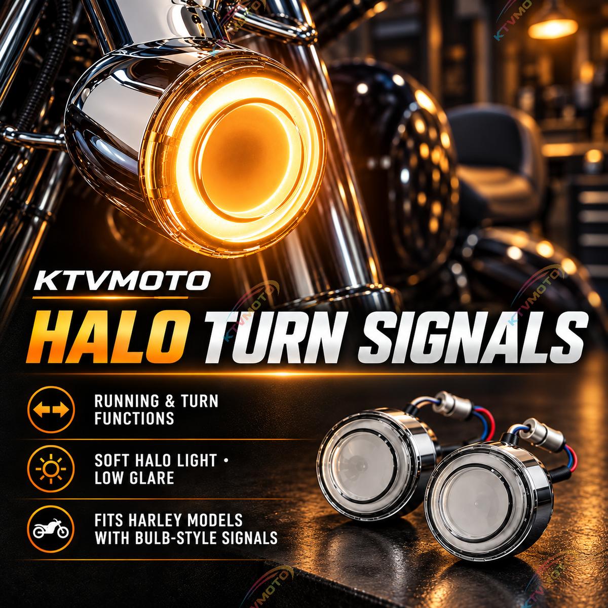 KTVMOTO Harley Halo Running & Turn Signal Lights for Motorcycles -ML09