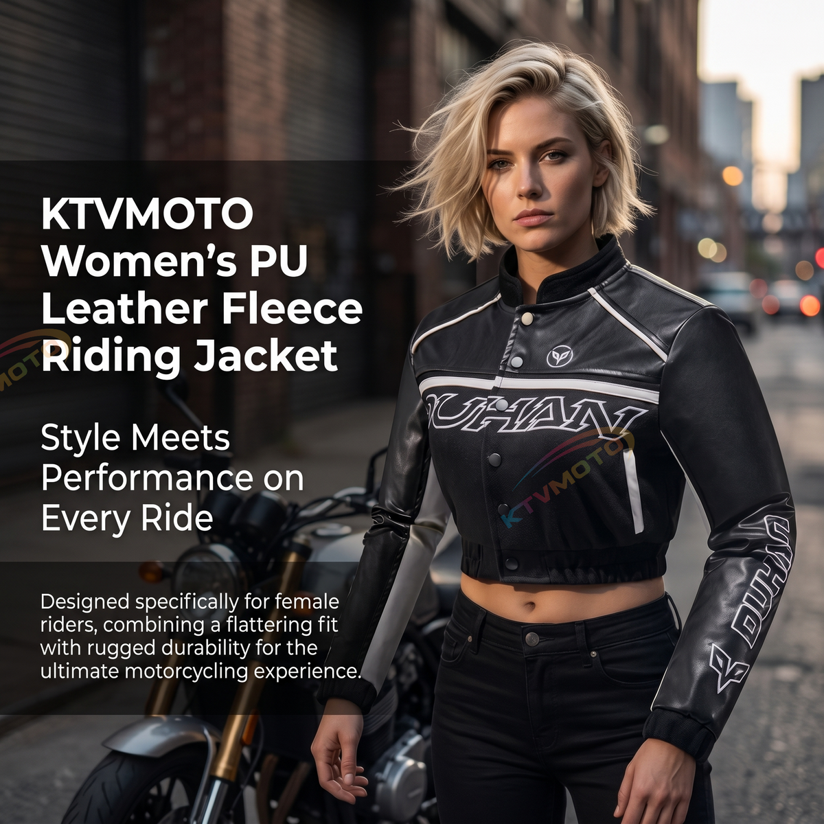 Women's PU Leather Wool Cycling Jacket-J45