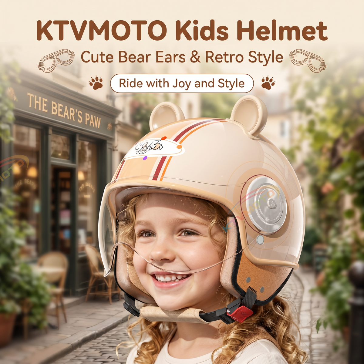 Cute bear ear convertible motorcycle helmet for kids-I79