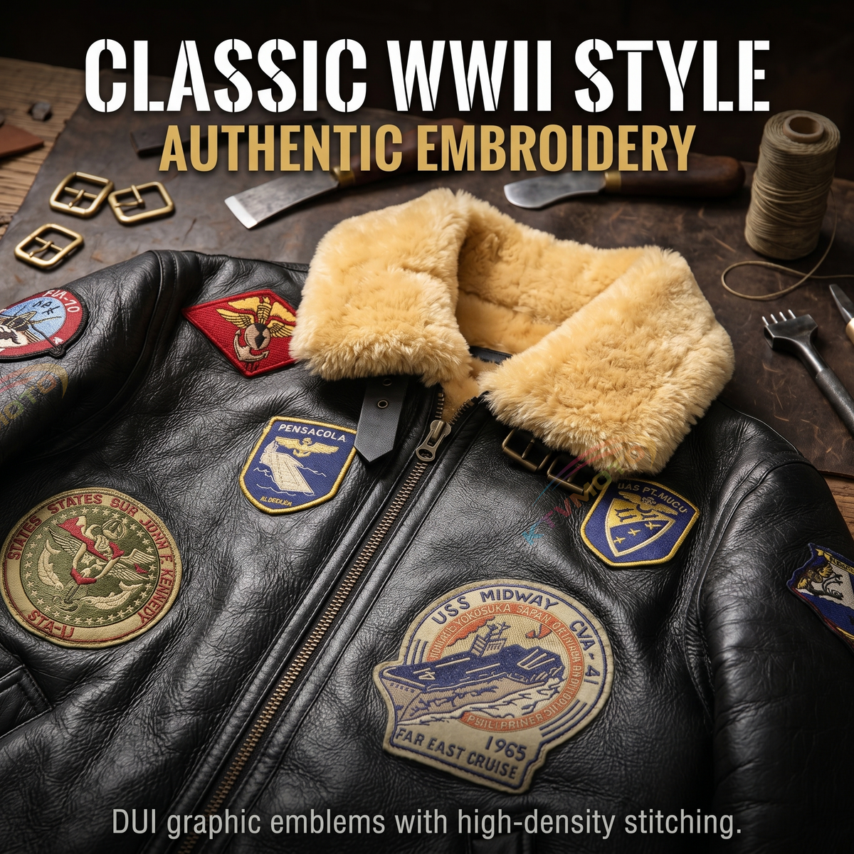 Genuine Sheepskin Bomber Jacket Military Fur-A04
