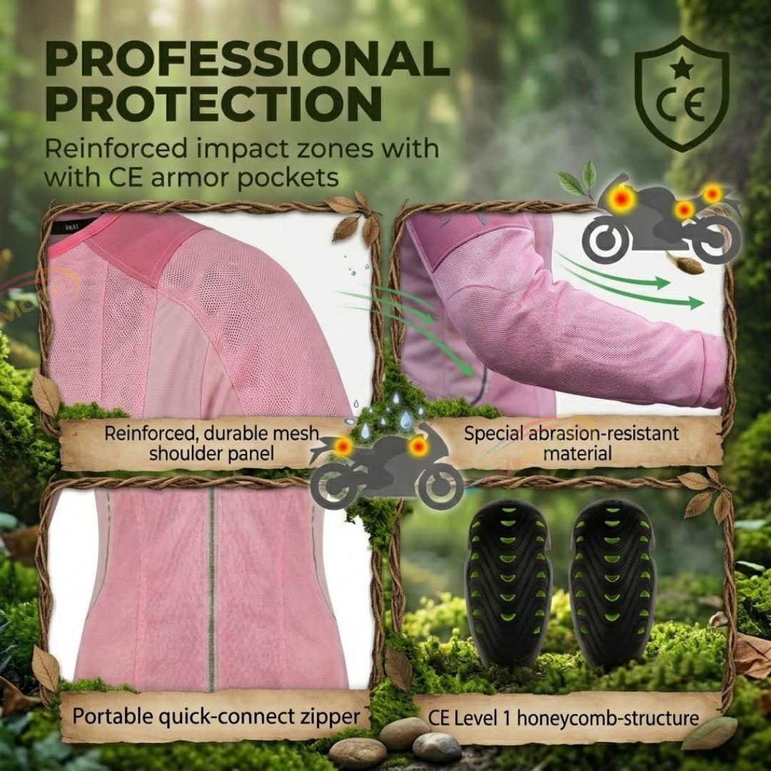 Women's Slim-Fit Breathable Mesh Motorcycle Jacket for Summer-J67