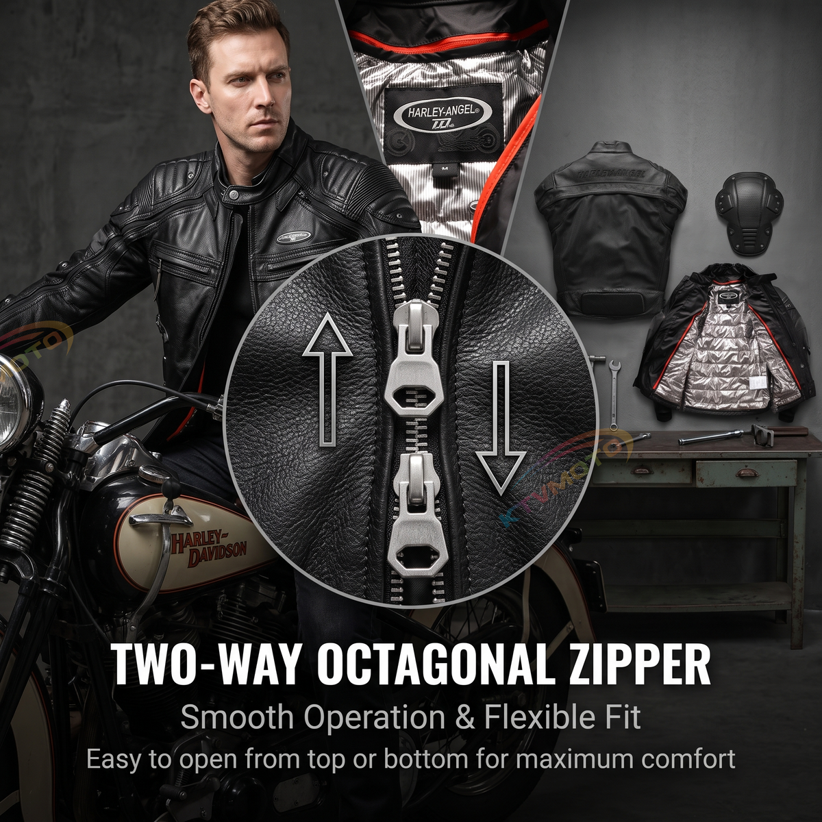 Detachable four-piece motorcycle top layer yellow cowhide leather jacket-A29
