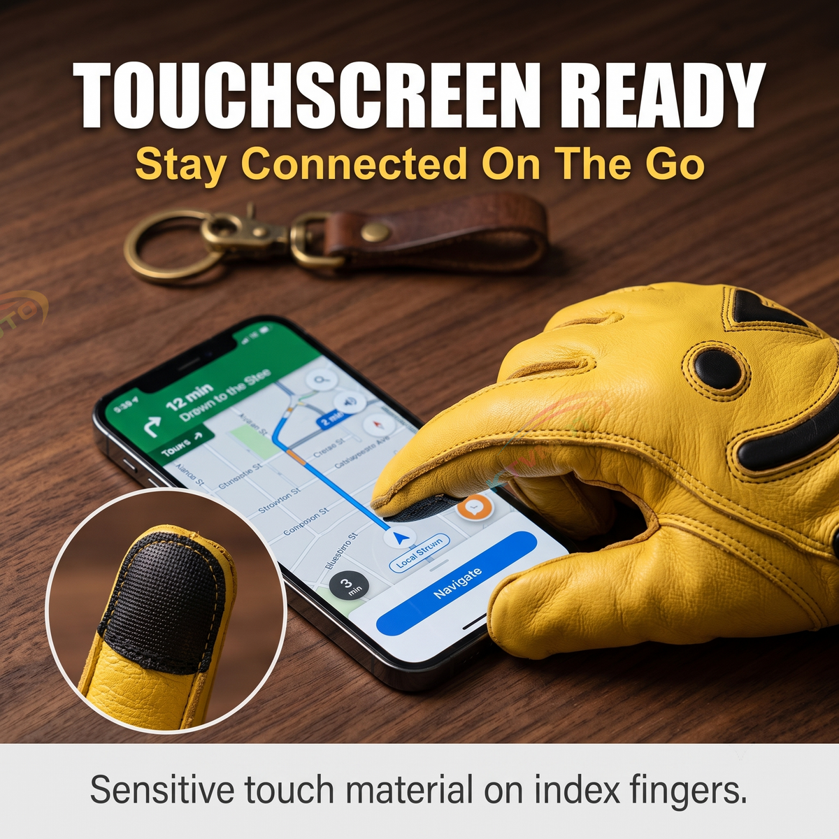 Smiley face deerskin touchscreen retro motorcycle gloves-G73