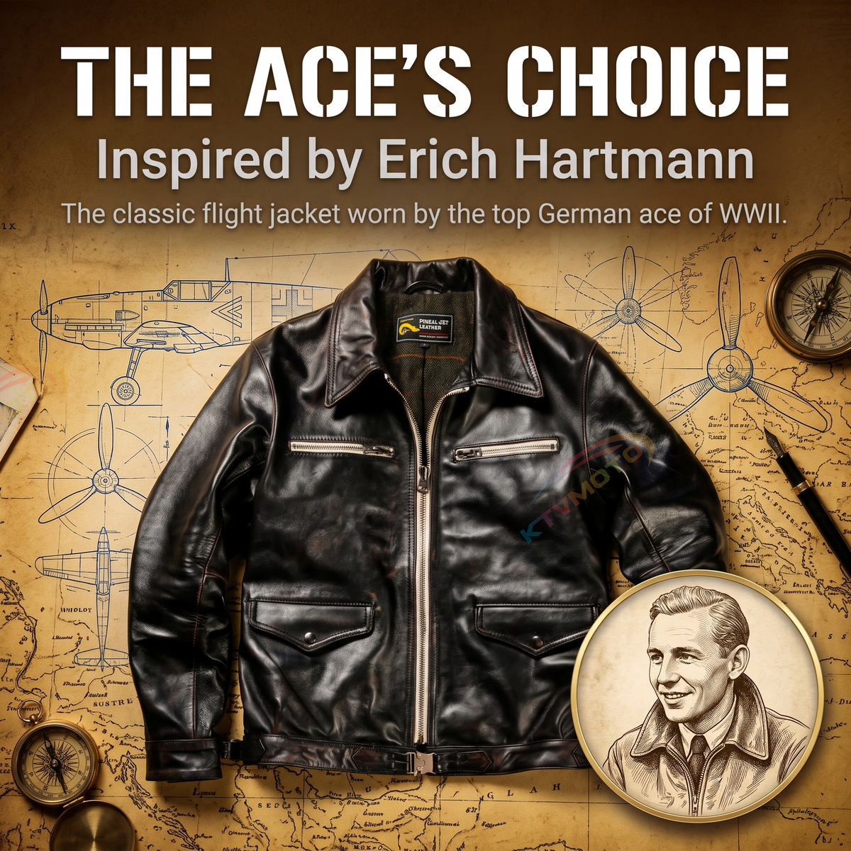 Retro WWII Hartmann German Flight Leather Jacket-A44