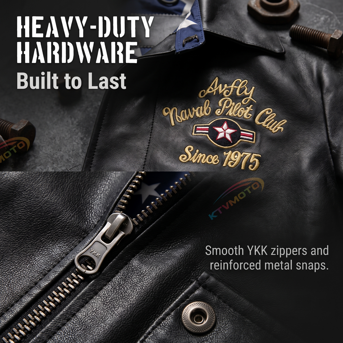 Pilot's leather jacket with embroidery-A12