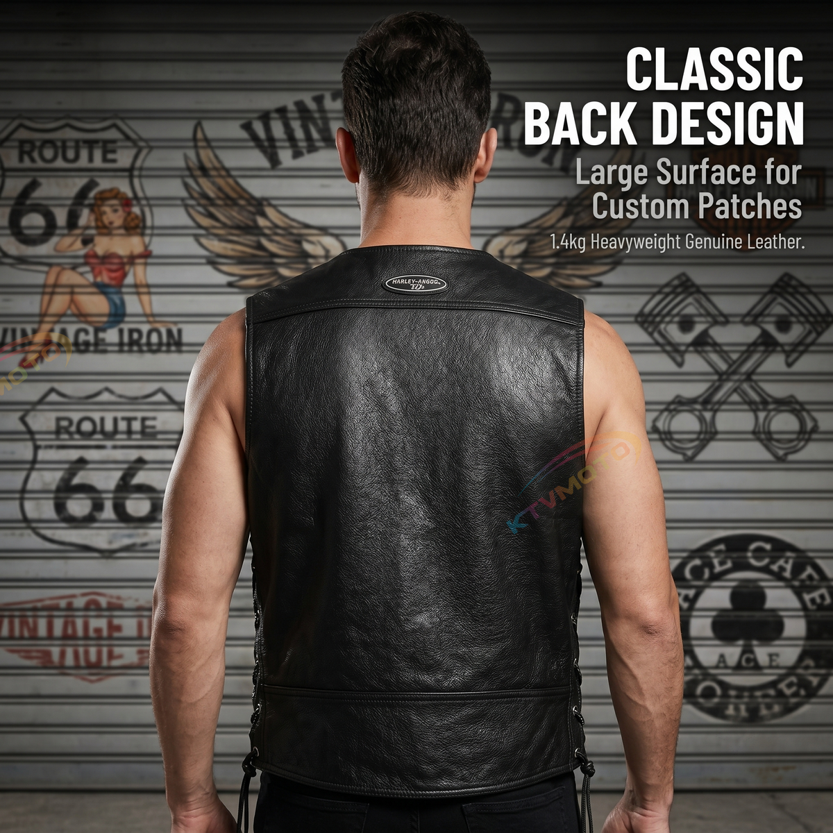 Harley vest steel chain genuine leather vest-A34
