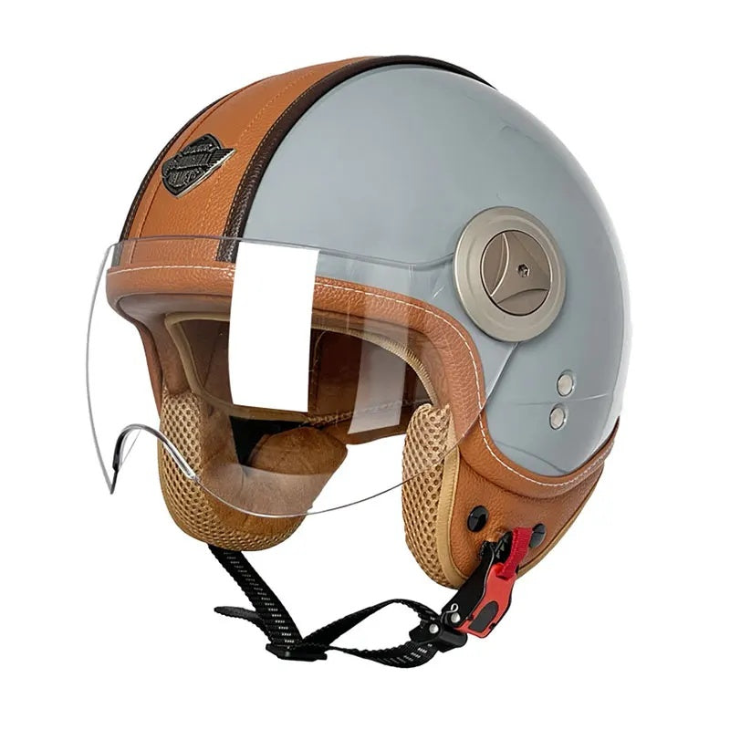 Retro leather convertible motorcycle helmet-I45