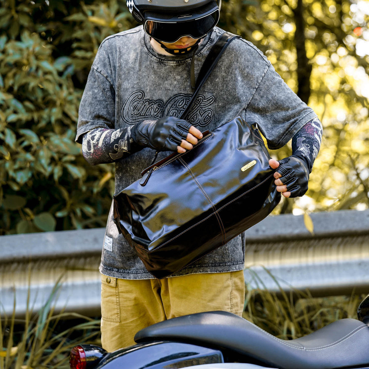 Retro motorcycle soft PU leather crossbody bag-B13