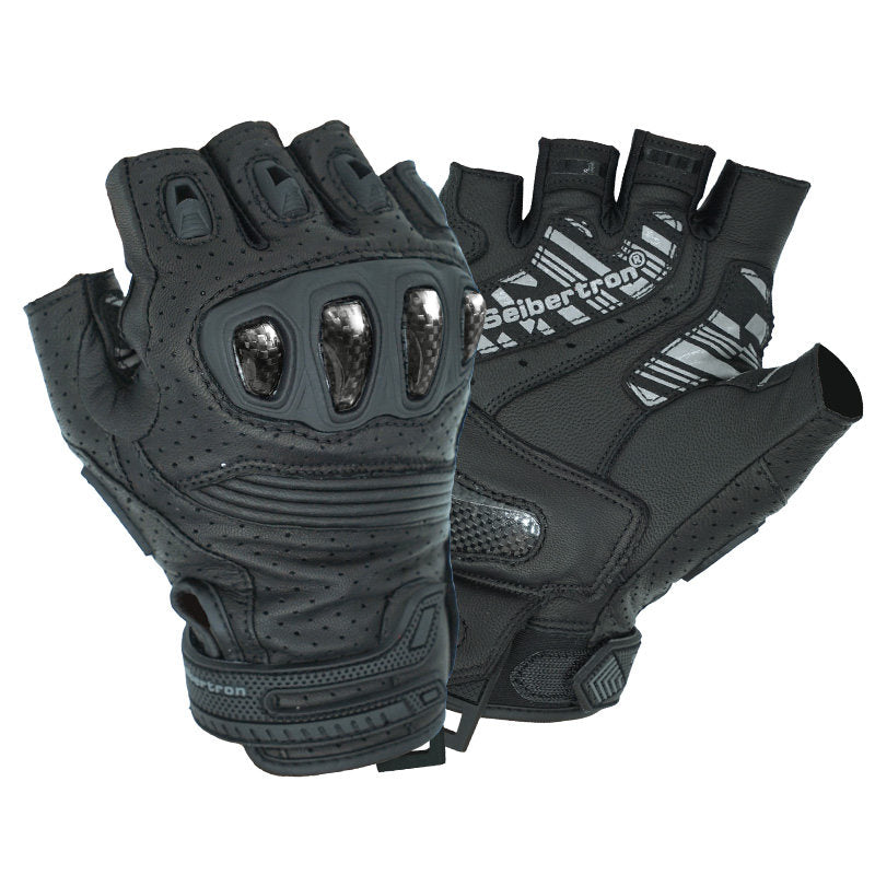 KTVMOTO Motorcycle Carbon Fiber and Leather Fingerless Gloves-G45