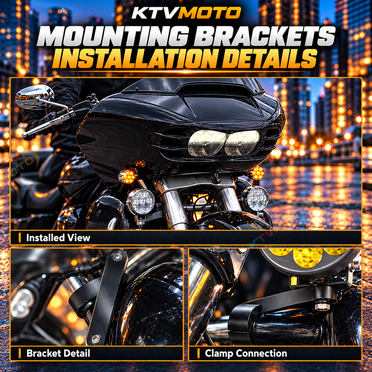 KTVMOTO Harley & Gold Wing GL1800 Auxiliary Light Mount Brackets-ML17
