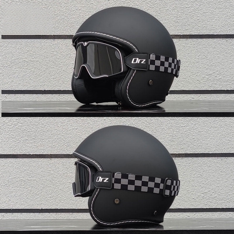 KTVMOTO Retro-style open-face motorcycle helmet with built-in visor-I22