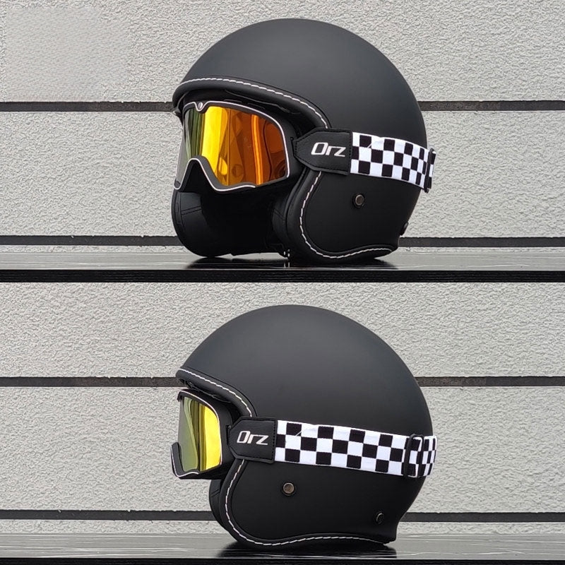 KTVMOTO Retro-style open-face motorcycle helmet with built-in visor-I22