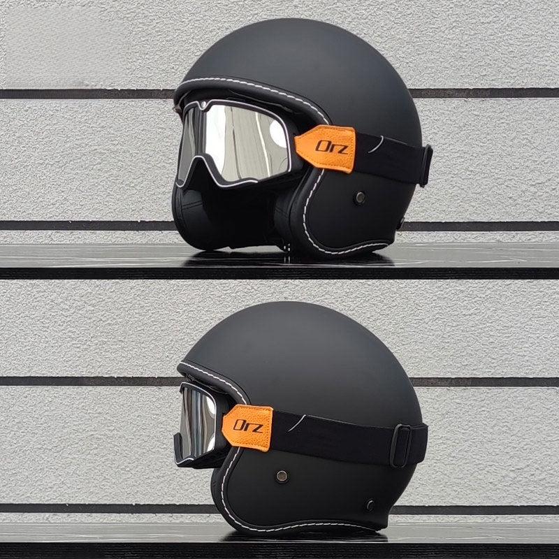 KTVMOTO Retro-style open-face motorcycle helmet with built-in visor-I22