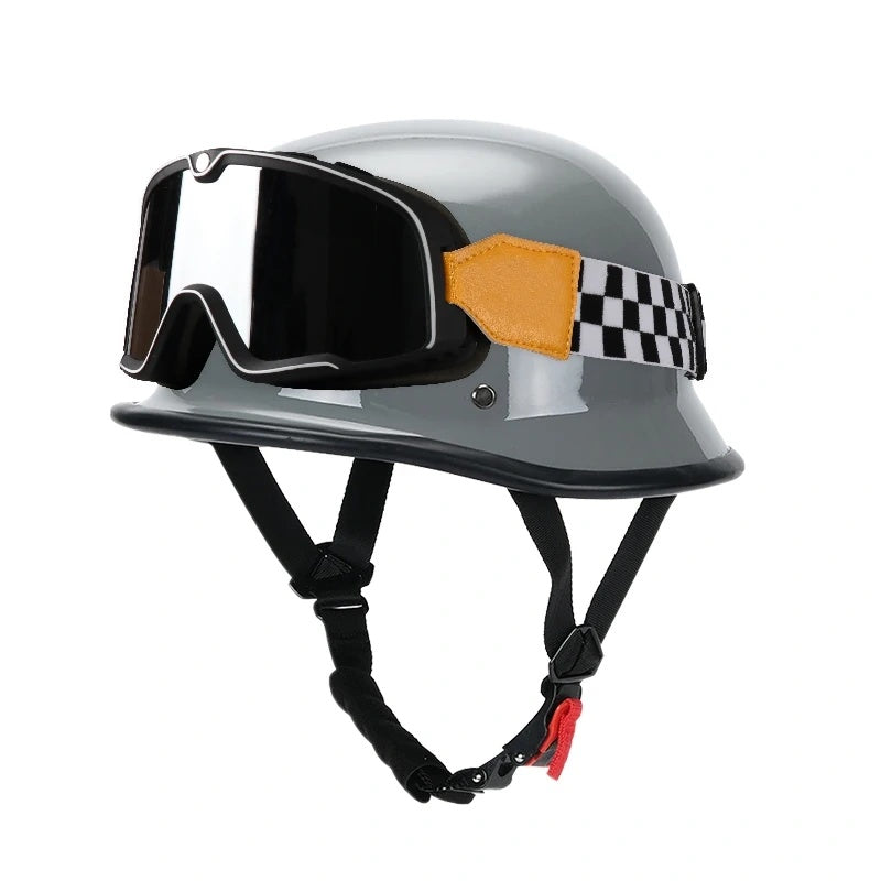 KTVMOTO Open Face Motorcycle Helmet with Goggles Classic Biker Helmet-I12