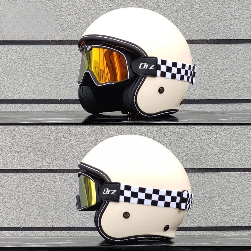 KTVMOTO Retro-style open-face motorcycle helmet with built-in visor-I22