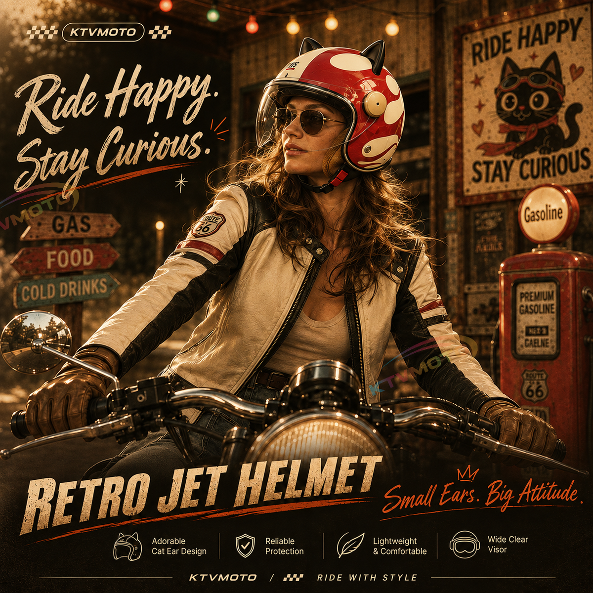 Cute cat ear motorcycle helmet-open design-I70