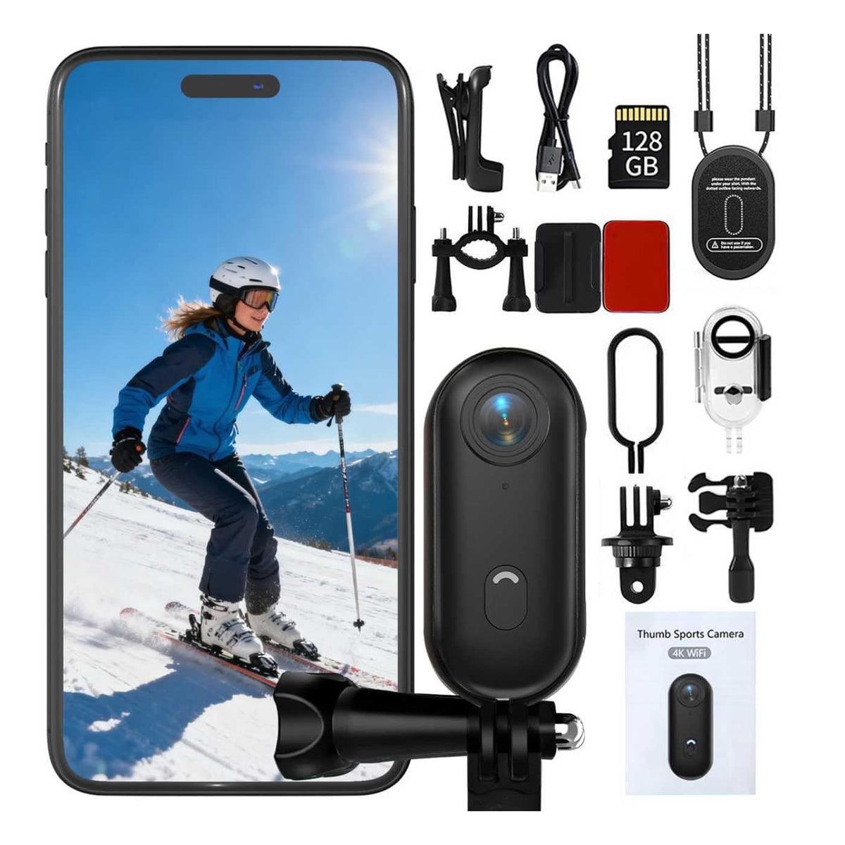4K Thumb Action Camera | 128G Sports Camera for POV Photoshooting