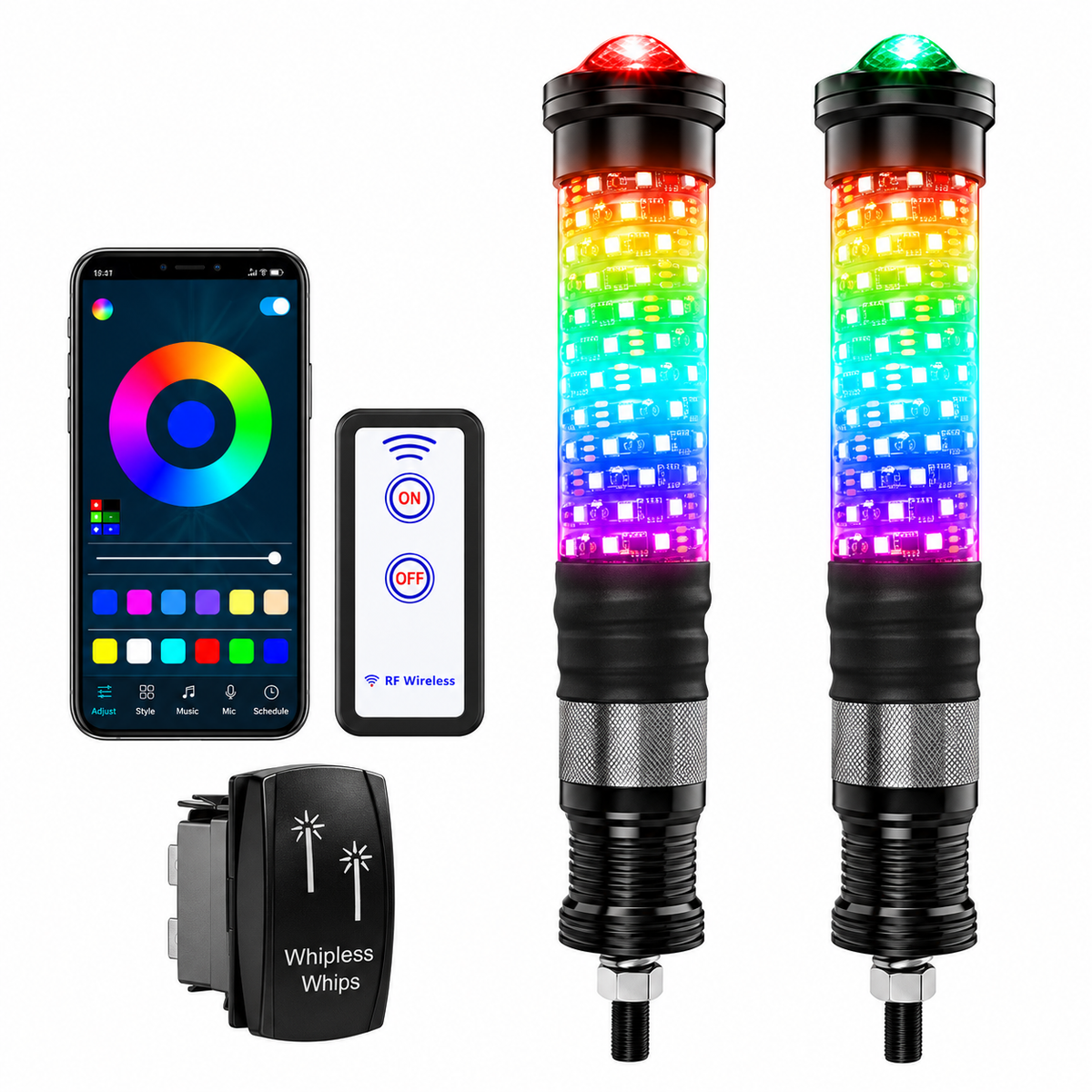 KTVMOTO 2-Pack LED Whip Lights with App & Wireless Remote-D26