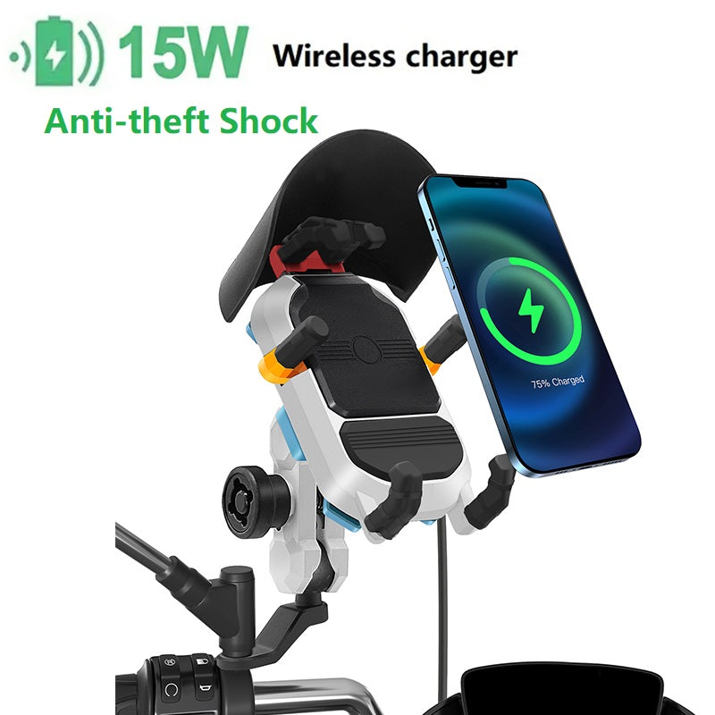 15W Wireless Charging Anti-theft Shockproof Motorcycle Phone Holder - M42