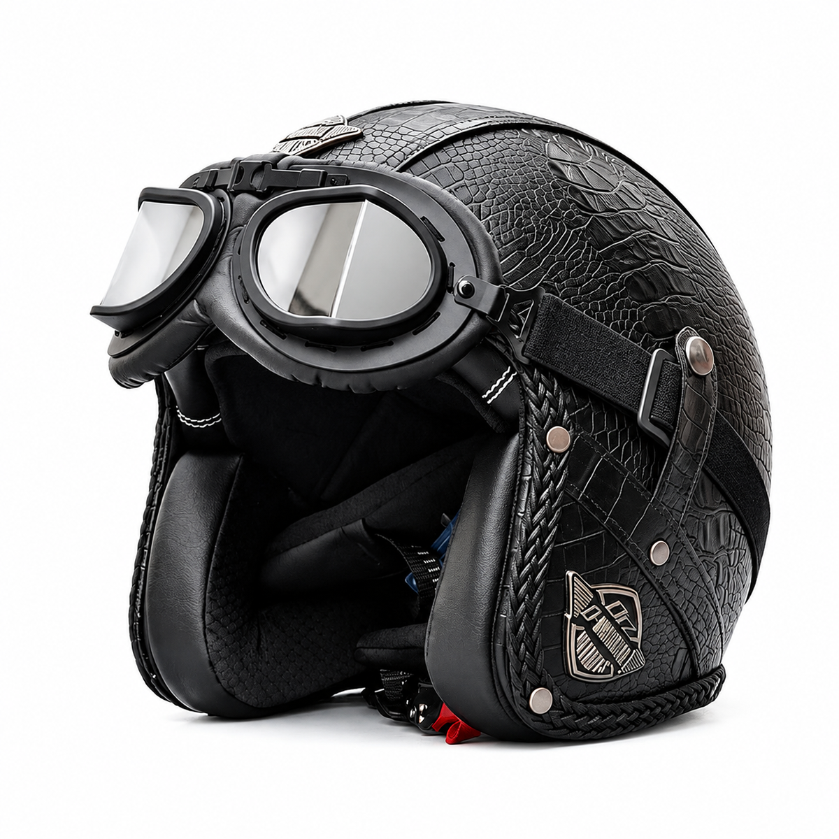 KTVMOTO Matte Leather Retro Motorcycle Half Helmet-I19