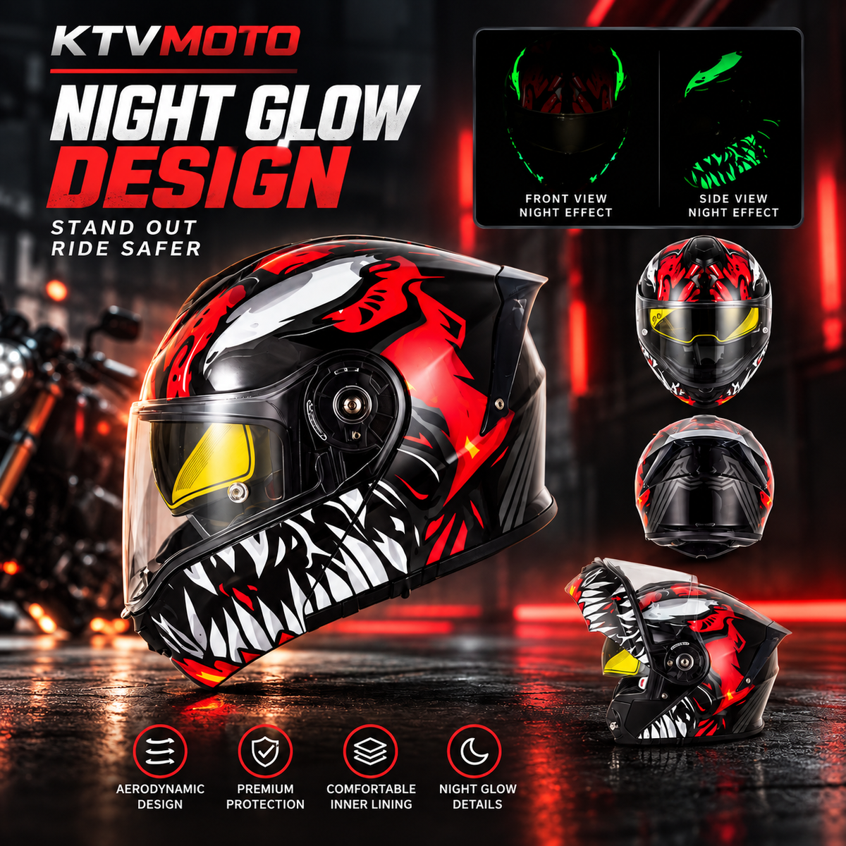 Big-Size Racing-Grade Modular Flip-Up Motorcycle Helmet with Dual-Visor Design - I288