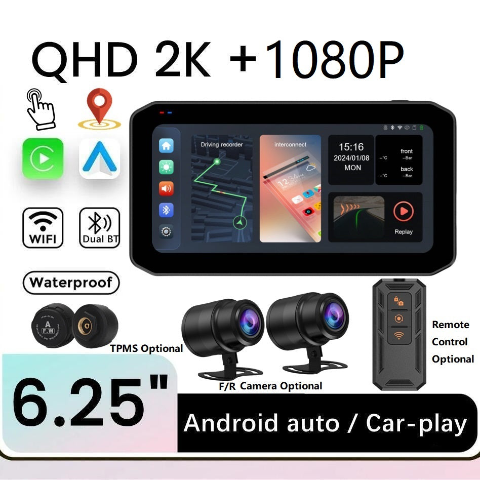 6.25 inch Motorcycle Carplay IP65 Waterproof Dual Bluetooth WiFi Wireless Android-Auto-P05