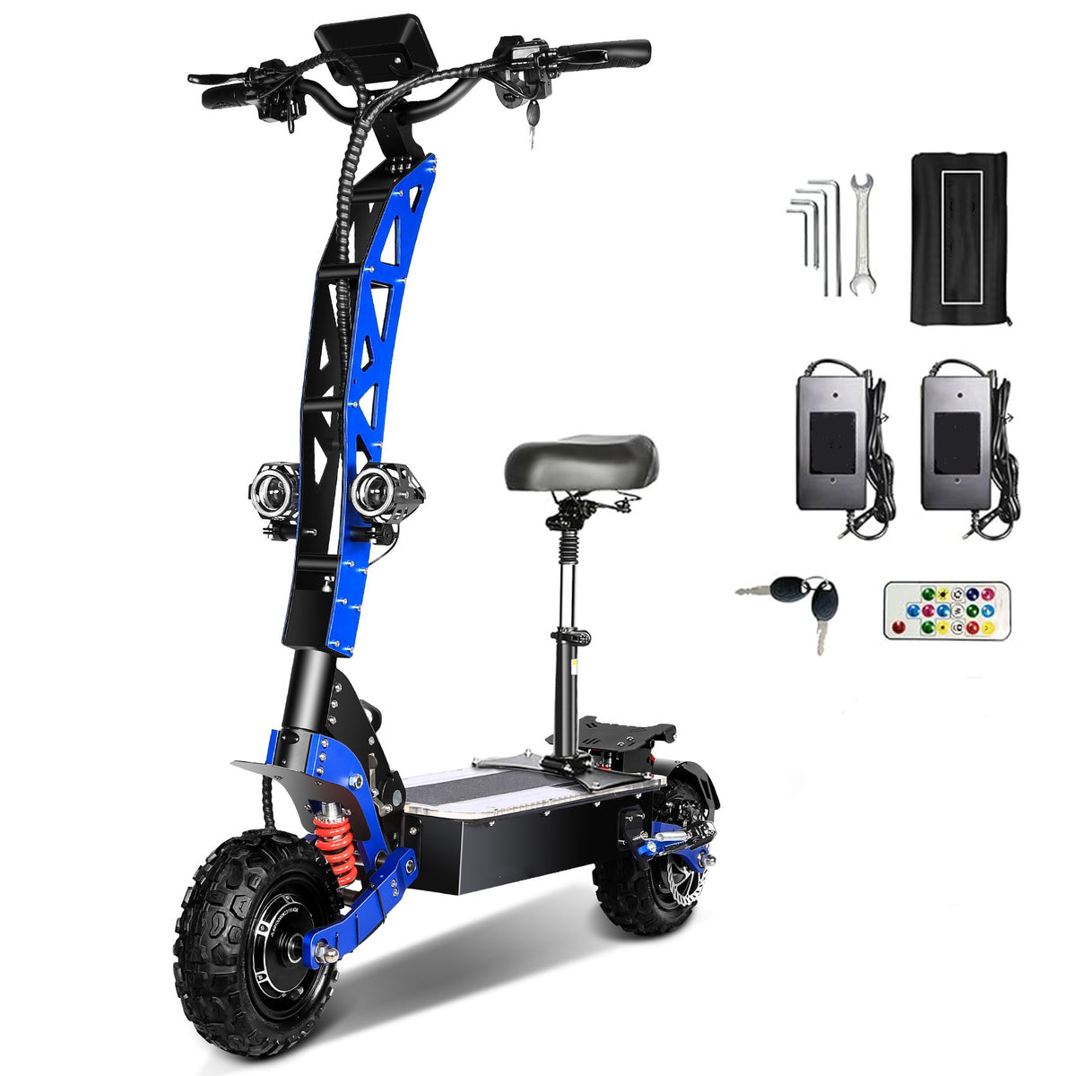 Electric Scooter, 40 mph top speed, 60 mile range, 60V 35AH 6000W Dual Drive, with 11" Off-road Tires