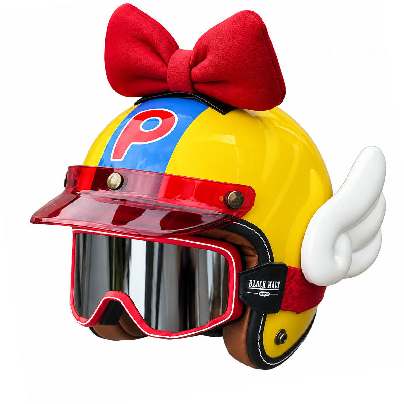 KTVMOTO Bowknot Wing Retro Open Face Motorcycle Helmet-I33
