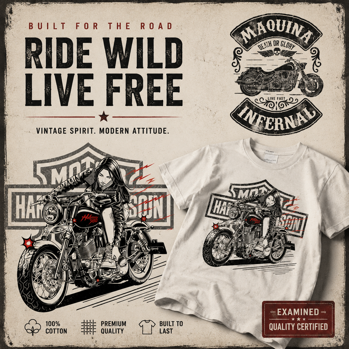 Heavyweight Retro Biker-Style Short-Sleeve T-Shirt - T01