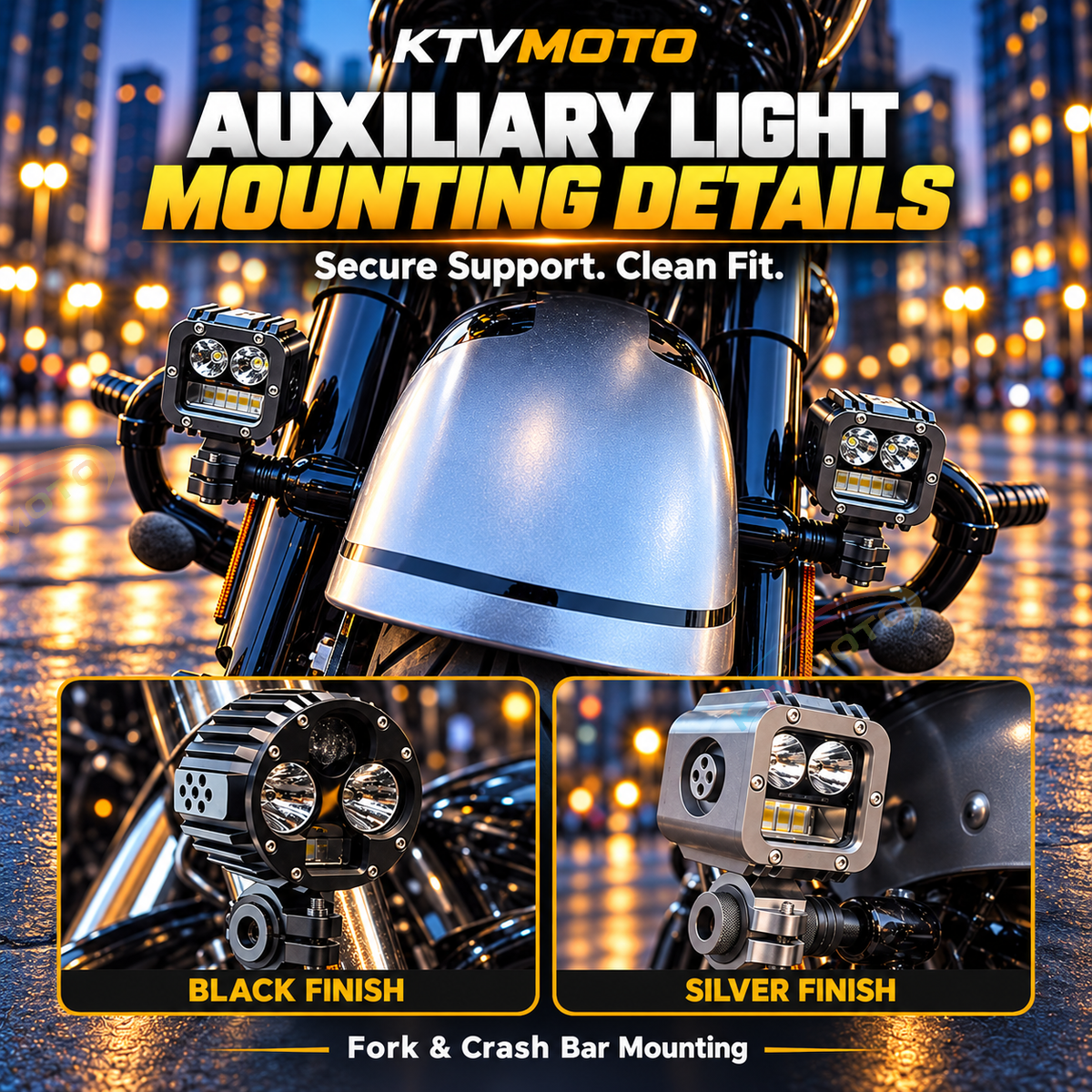KTVMOTO Harley & Gold Wing GL1800 Auxiliary Light Mount Brackets-ML17