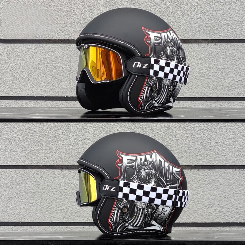 KTVMOTO Retro-style open-face motorcycle helmet with built-in visor-I22