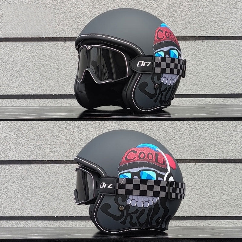 KTVMOTO Retro-style open-face motorcycle helmet with built-in visor-I22