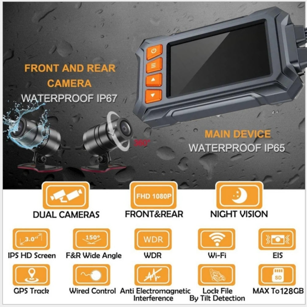 Dual Lens 1080P HD Night Vision Anti-Shake GPS Waterproof DVR Driving Recorder-F03