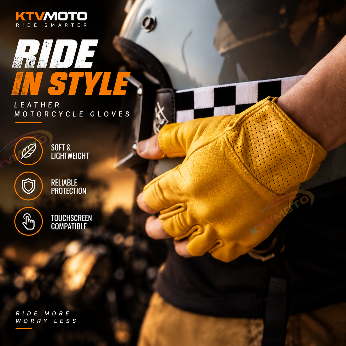 KTVMOTO Retro Motorcycle Rider Genuine Leather Half-Finger Gloves - G37