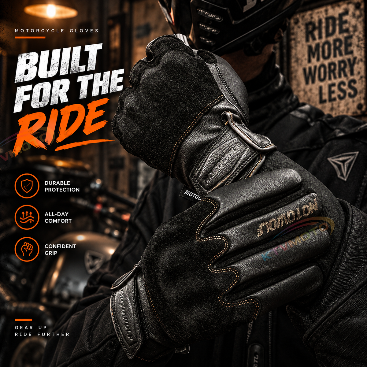 KTVMOTO Men's Genuine Leather Retro Motorcycle Gloves - G33