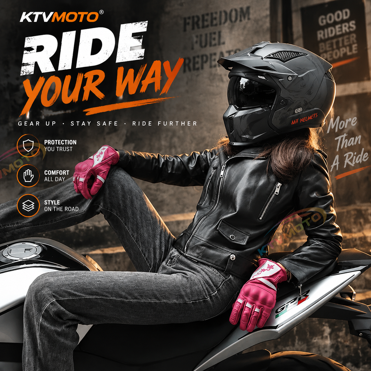 KTVMOTO Women's Retro Motorcycle Touchscreen Leather Gloves-G31