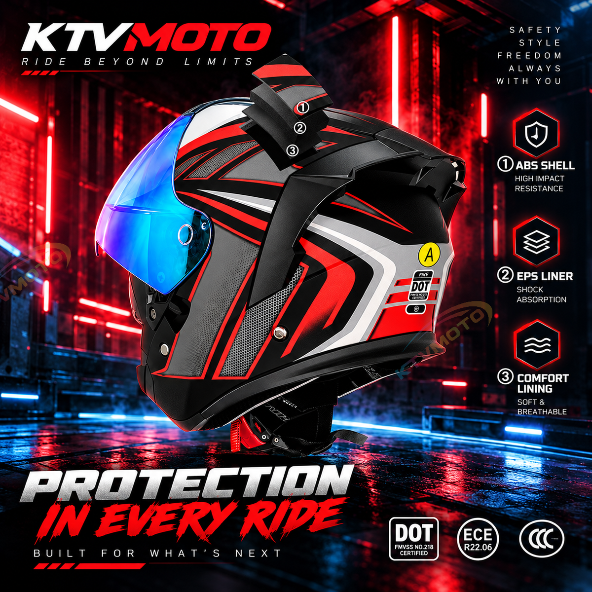 Dual-Visor Motorcycle Cruiser Helmet – Suitable for All Seasons-I294