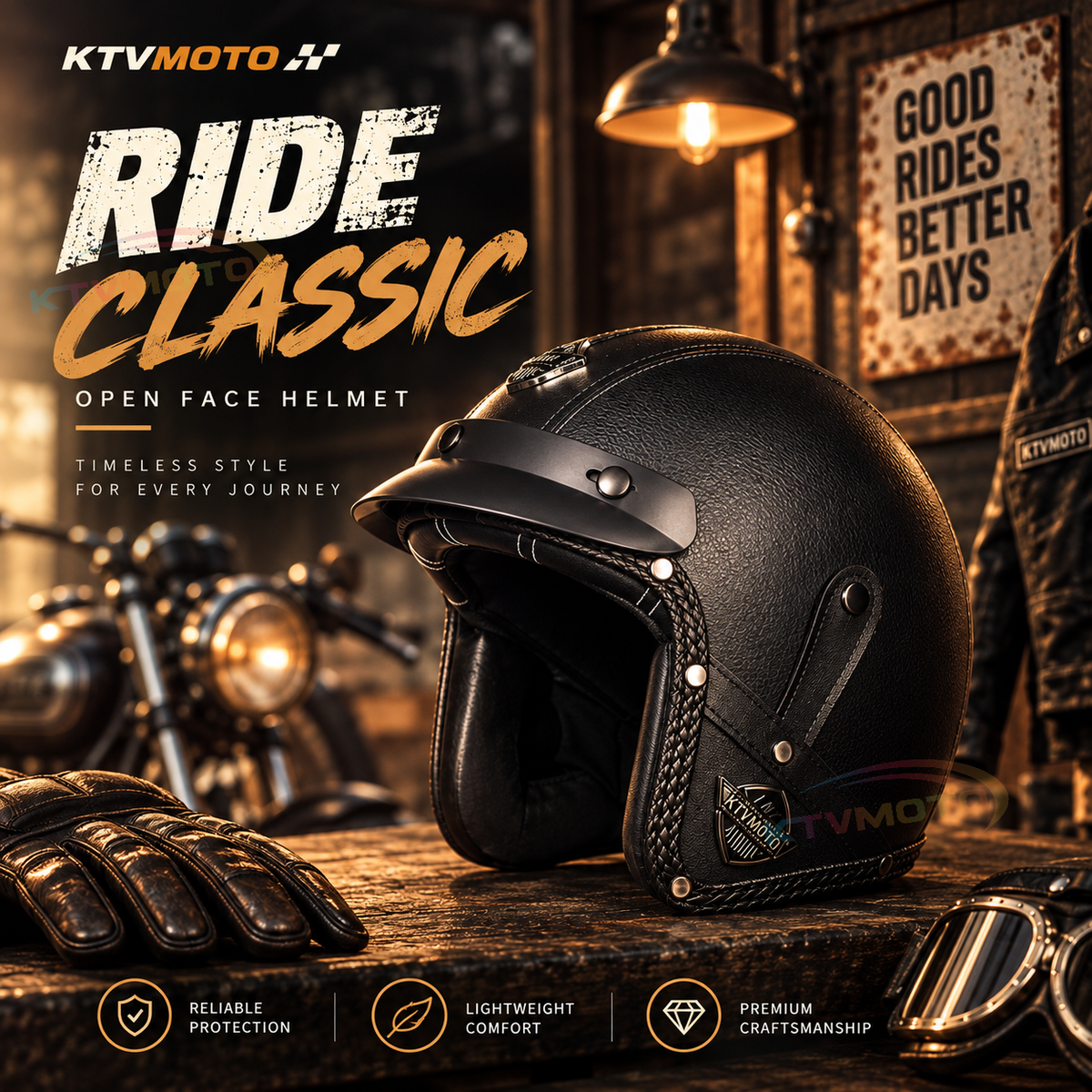 KTVMOTO Retro lightweight open-face motorcycle helmet-I26