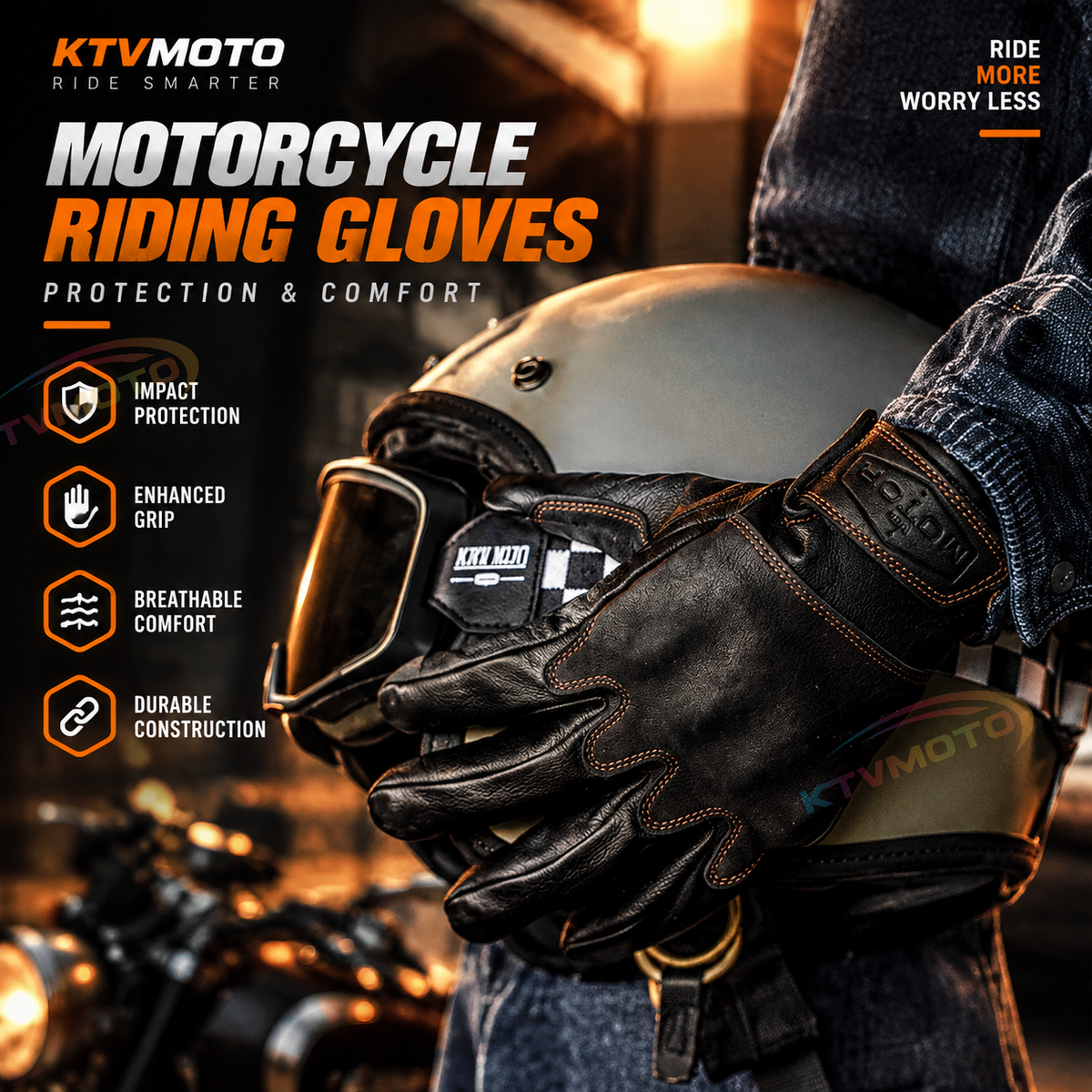 KTVMOTO Vintage sheepskin motorcycle gloves-G40