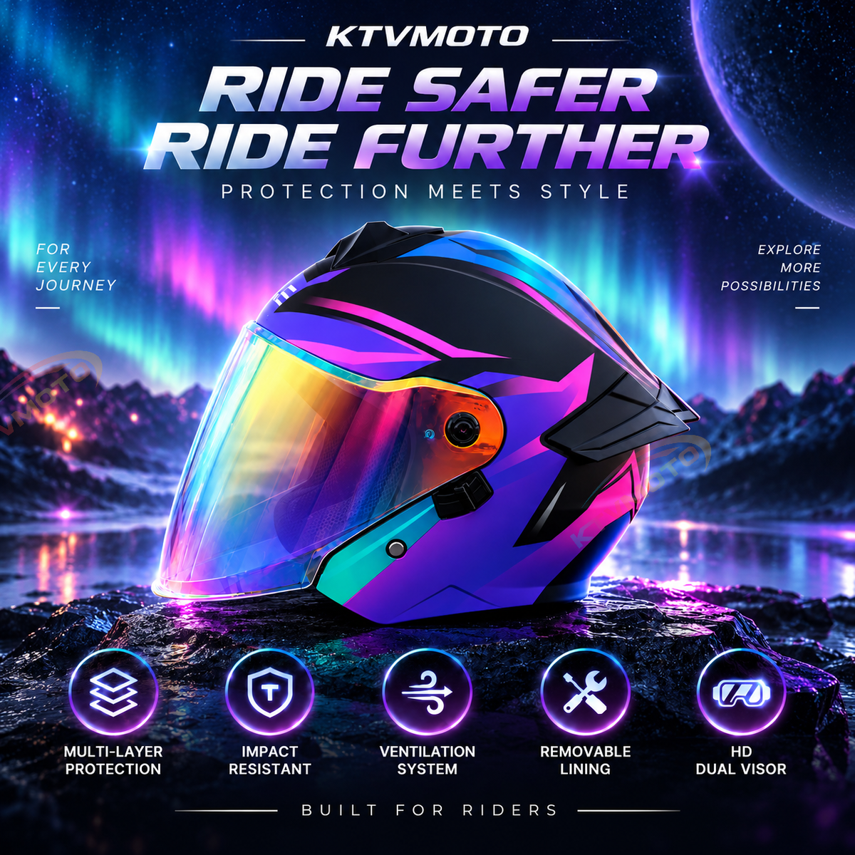 All-Season Motorcycle Helmet with Aurora Visor-I291
