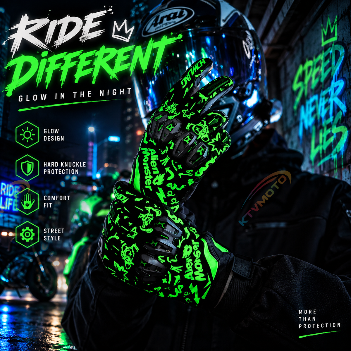 KTVMOTO CE certified luminous leather gloves-G20