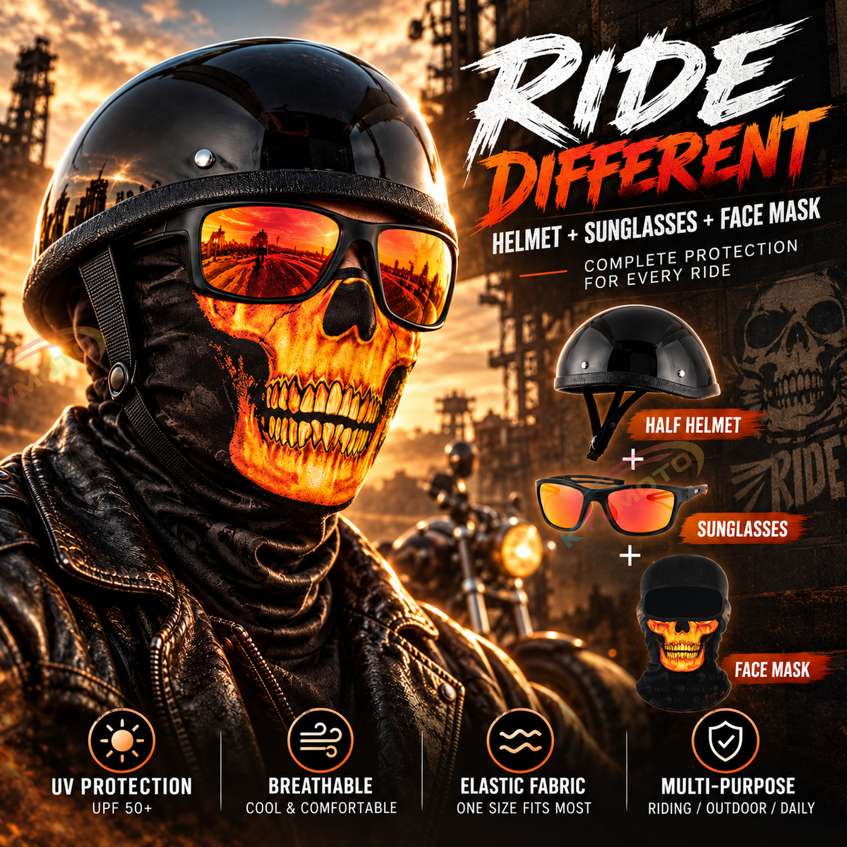 Outdoor Retro Cycling Windproof Mask, Goggles, and Half-Helmet Combo-I293